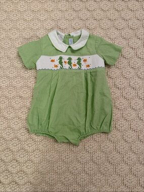 Green Smocked Seahorse Bubble Romper - Kids One Piece